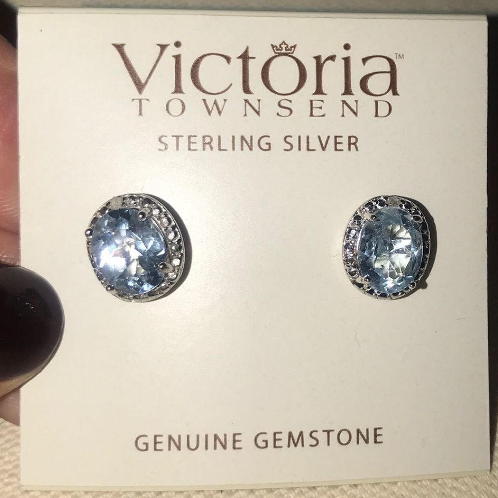 SS blue topaz/diamond earrings Victoria Townsend